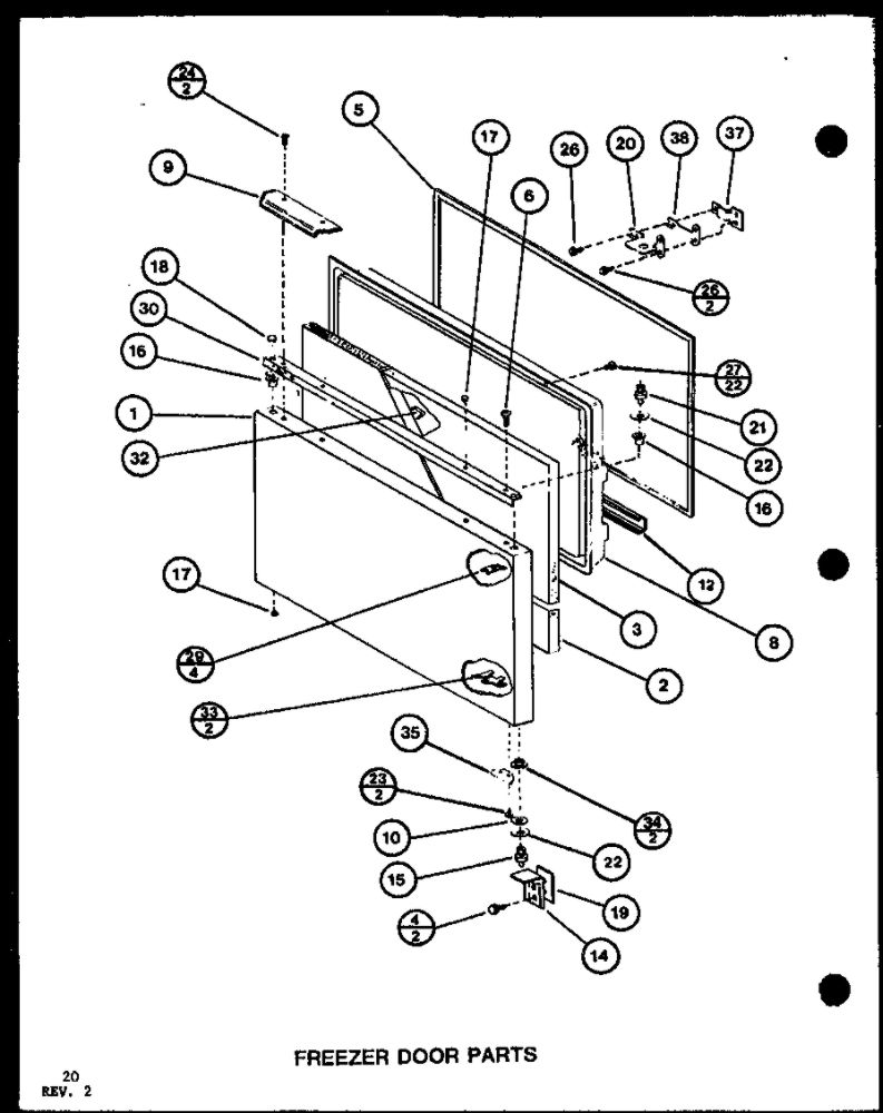 Freezer Door Parts 2 Diagram and Parts List for IC3K-P7621310W-BM  Amana Refrigerator