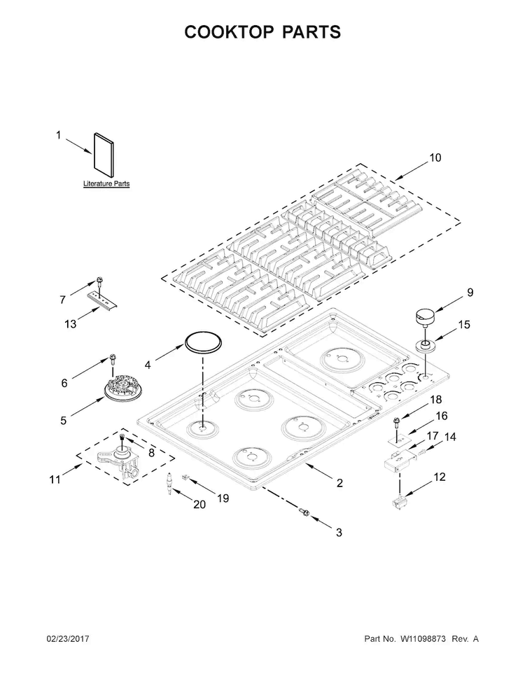 Cooktop Parts Diagram and Parts List for JGD3536GS00  Jenn-Air Cooktop