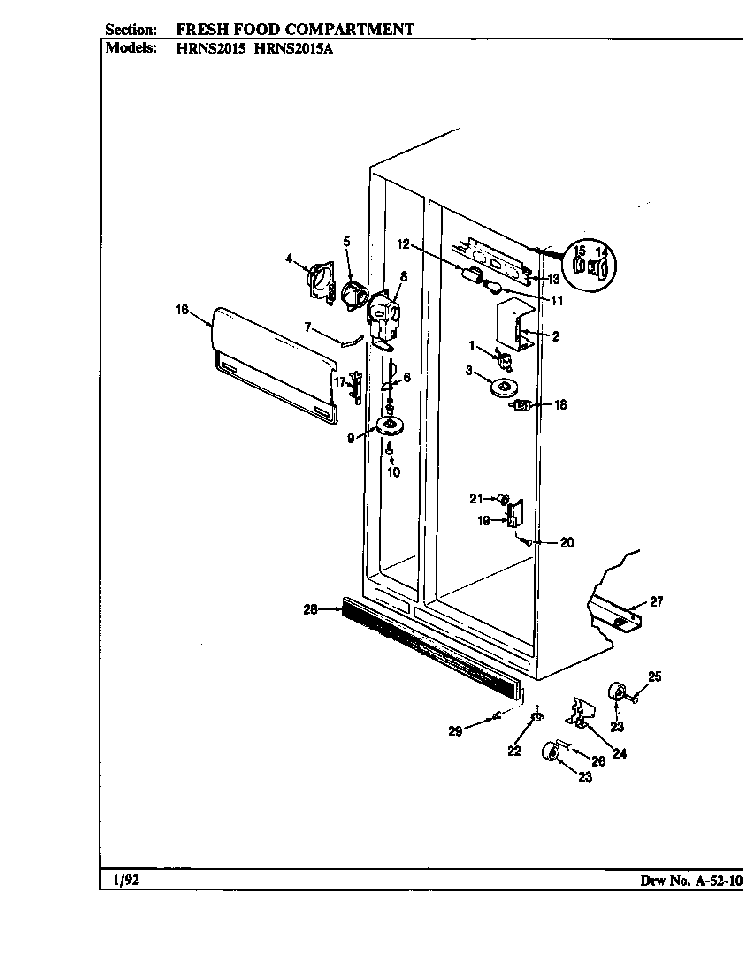 Fresh Food Compartment Diagram and Parts List for HRNS2015 BP04C Maytag Refrigerator