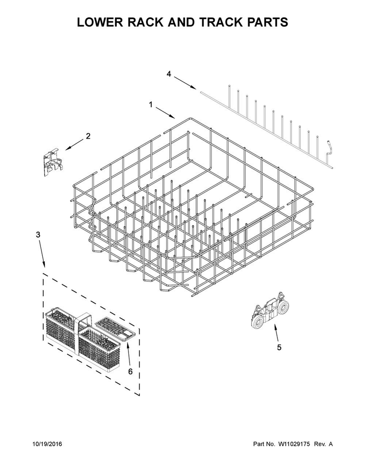 Lower Rack And Track Parts Diagram and Parts List for JDB9000CWS3  Jenn-Air Dishwasher