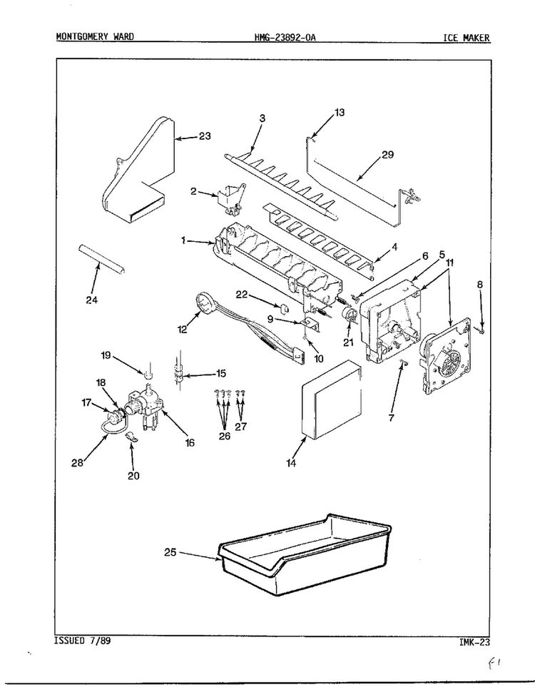 Ice Maker Diagram and Parts List for 23892-OA  Admiral Refrigerator
