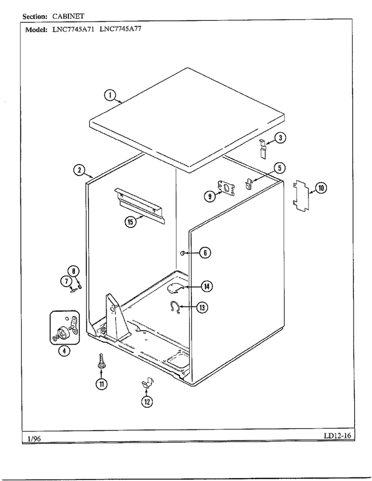 Cabinet Diagram and Parts List for 7745  Norge Dryer