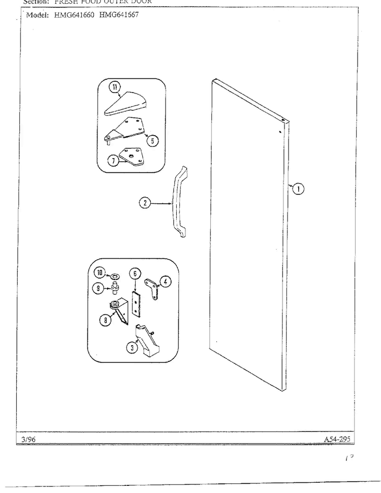 Fresh Food Outer Door Diagram and Parts List for HMG641667  Admiral Refrigerator