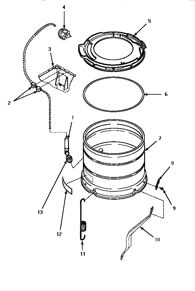 Outer Tub, Cover & Pressure Hose Diagram and Parts List for LWM423L-P1176404WL  Amana Washer