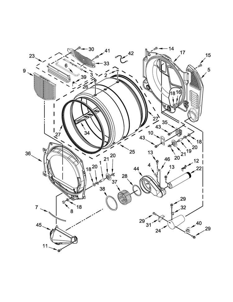 Bulkhead Parts Diagram and Parts List for MDG28PDCGW0  Maytag Dryer