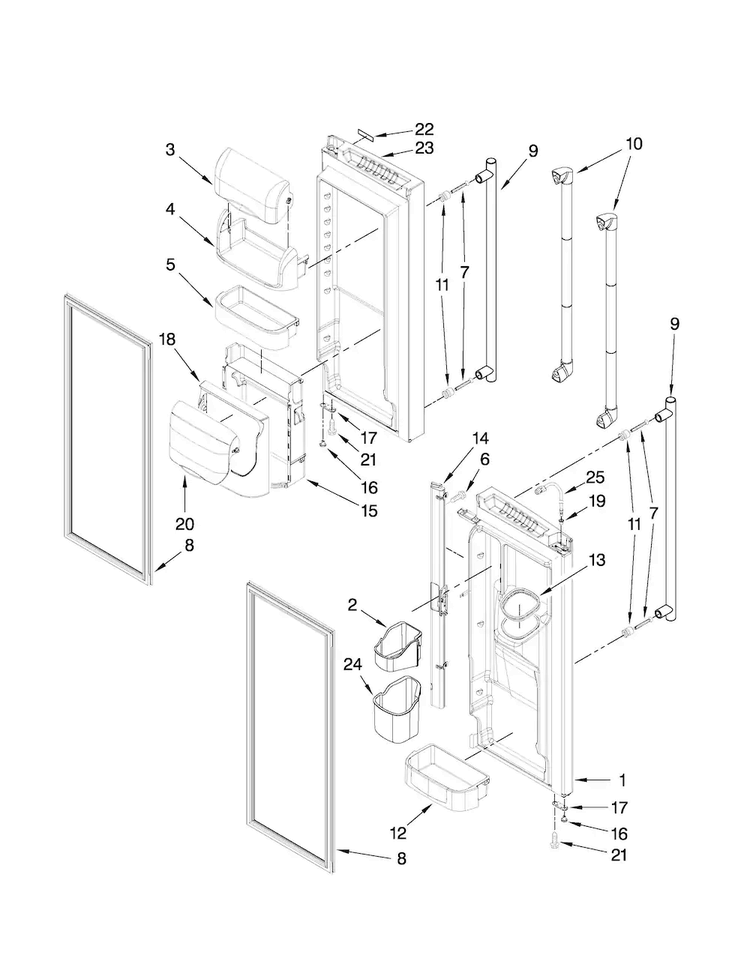 Refrigerator Door Parts Diagram and Parts List for JFI2589AEP2  Jenn-Air Refrigerator