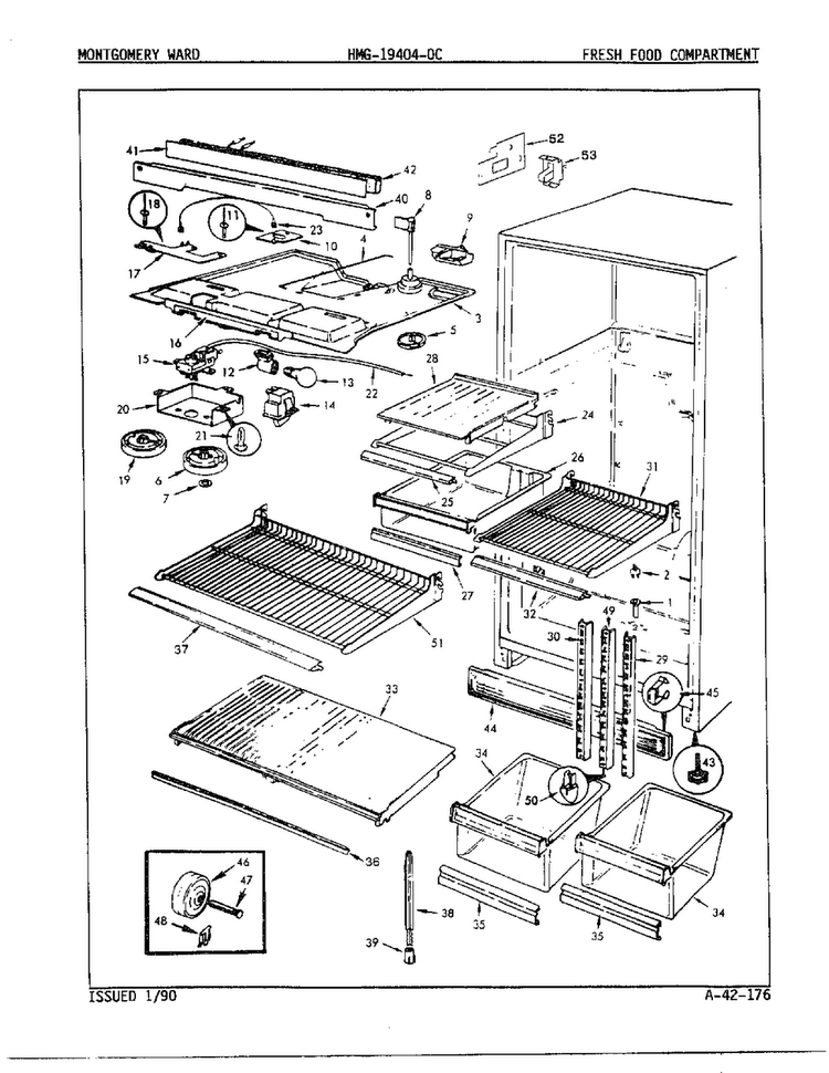 Fresh Food Compartment Diagram and Parts List for 19404-OC  Admiral Refrigerator