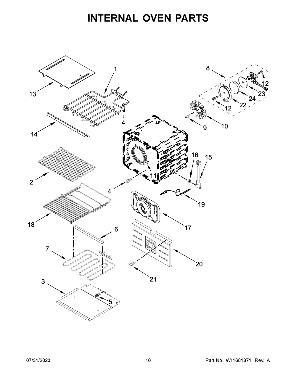 Internal Oven Parts Diagram and Parts List for JJW2827LM01  Jenn-Air Wall Oven