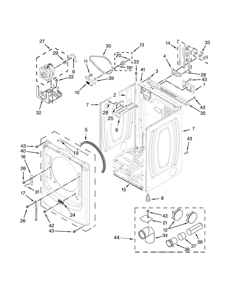 Cabinet Parts Diagram and Parts List for MED5500FC0  Maytag Dryer