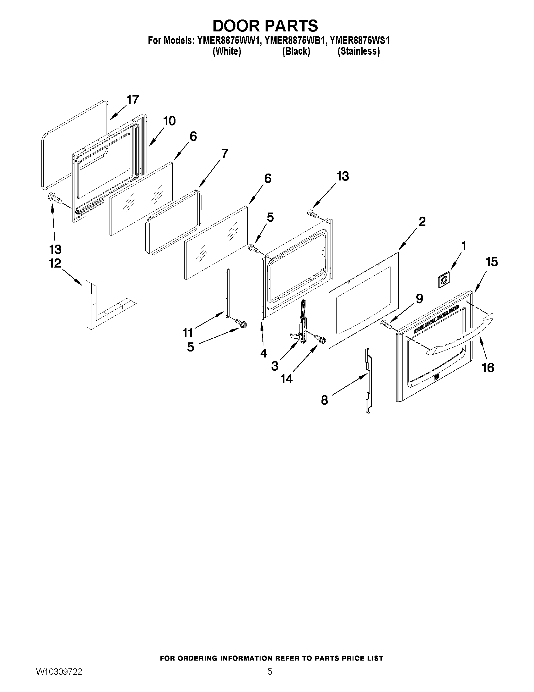 04 - DOOR PARTS Diagram and Parts List for YMER8875WS1  Maytag Range