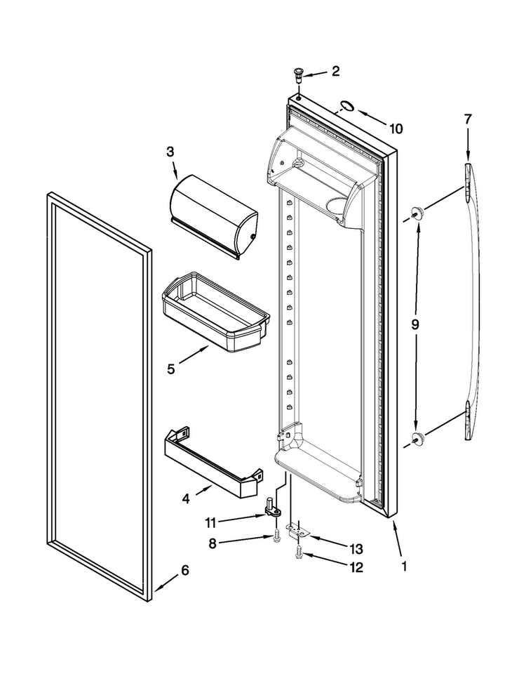 Refrigerator Door Diagram and Parts List for MSF25D4XAB00  Maytag Refrigerator