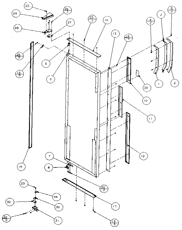 Refrigerator Door, Hinge, & Trim Diagram and Parts List for 36051-P1122003W  Amana Refrigerator