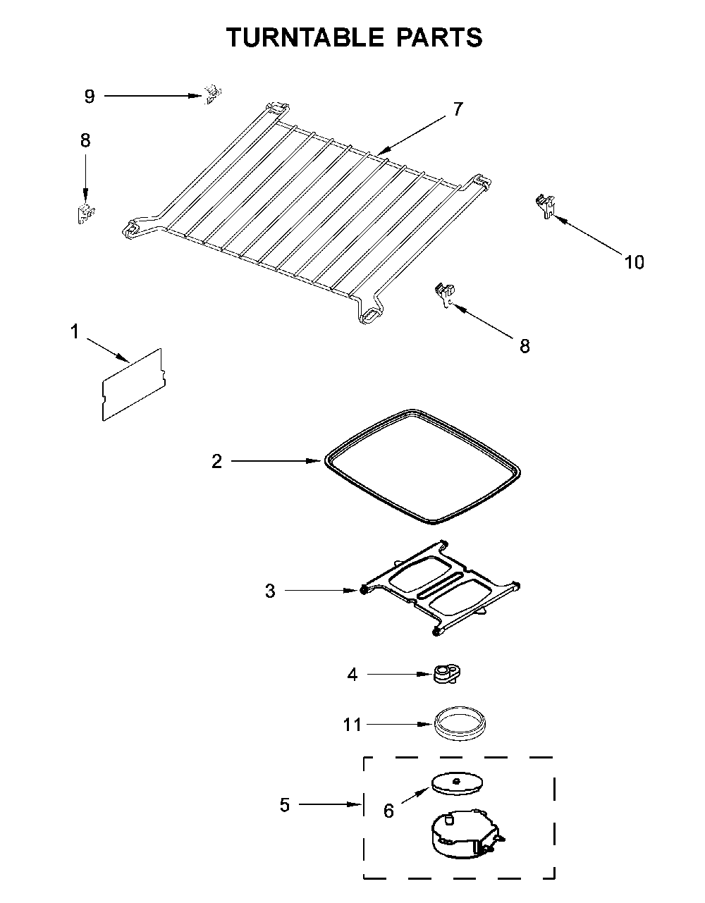 Turntable parts Diagram and Parts List for MMV5220FZ6  Maytag Microwave