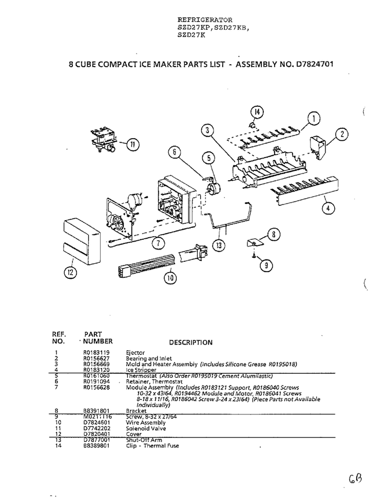 Parts List-8 Cube Compact Ice Maker Diagram and Parts List for SZD27KP  Amana Refrigerator
