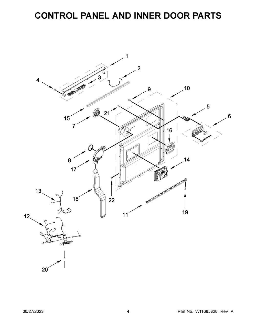 Control Panel And Inner Door Parts Diagram and Parts List for MDB9959SKZ2  Maytag Dishwasher