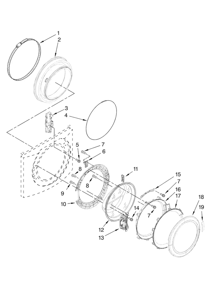 Door And Latch Parts Diagram and Parts List for MHWE900VW00  Maytag Washer