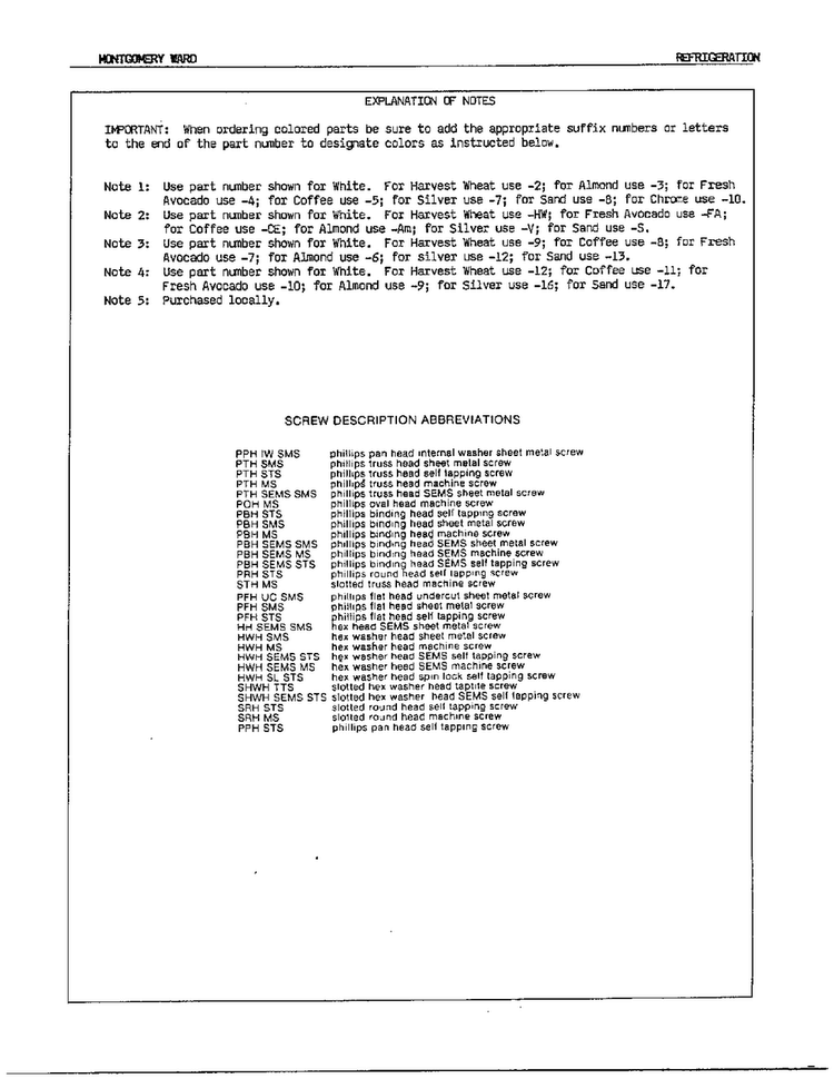 Explanation Of Notes Diagram and Parts List for 23973A  Admiral Refrigerator