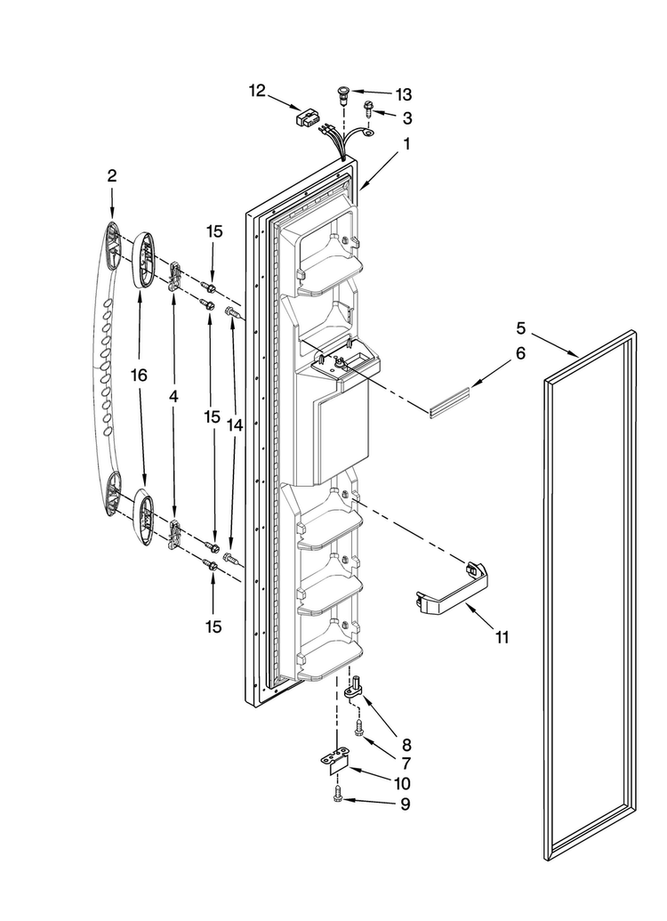 Freezer Door Parts Diagram and Parts List for MSD2242VEB01  Maytag Refrigerator