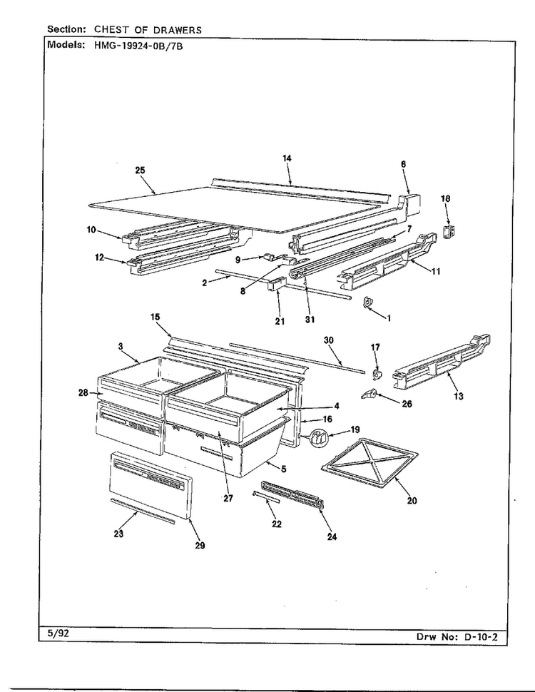 Chest Of Drawers Diagram and Parts List for 19924-0A  Admiral Refrigerator