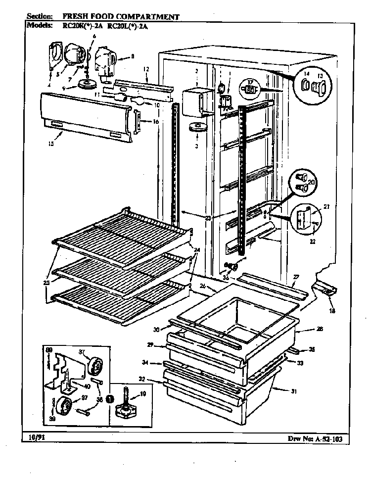 Fresh Food Compartment Diagram and Parts List for RC20LA-2A-BS01E  Magic Chef Refrigerator