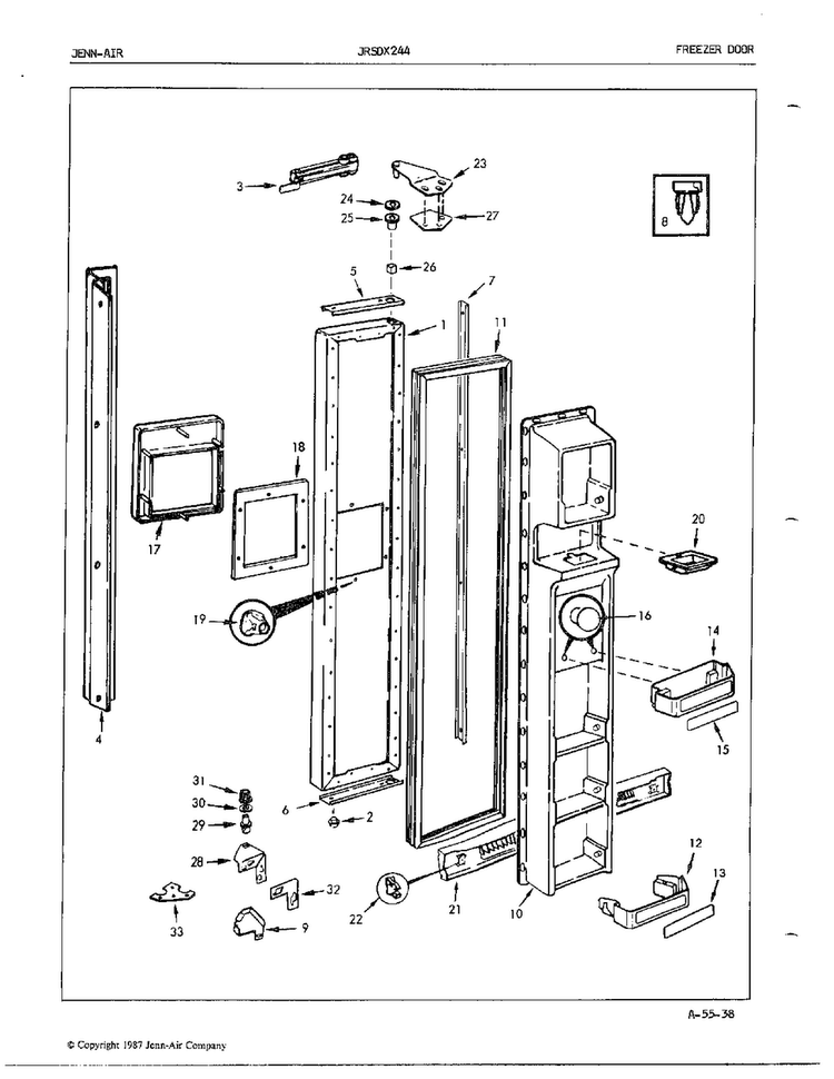 Freezer Door Diagram and Parts List for 24882  Jenn-Air Refrigerator