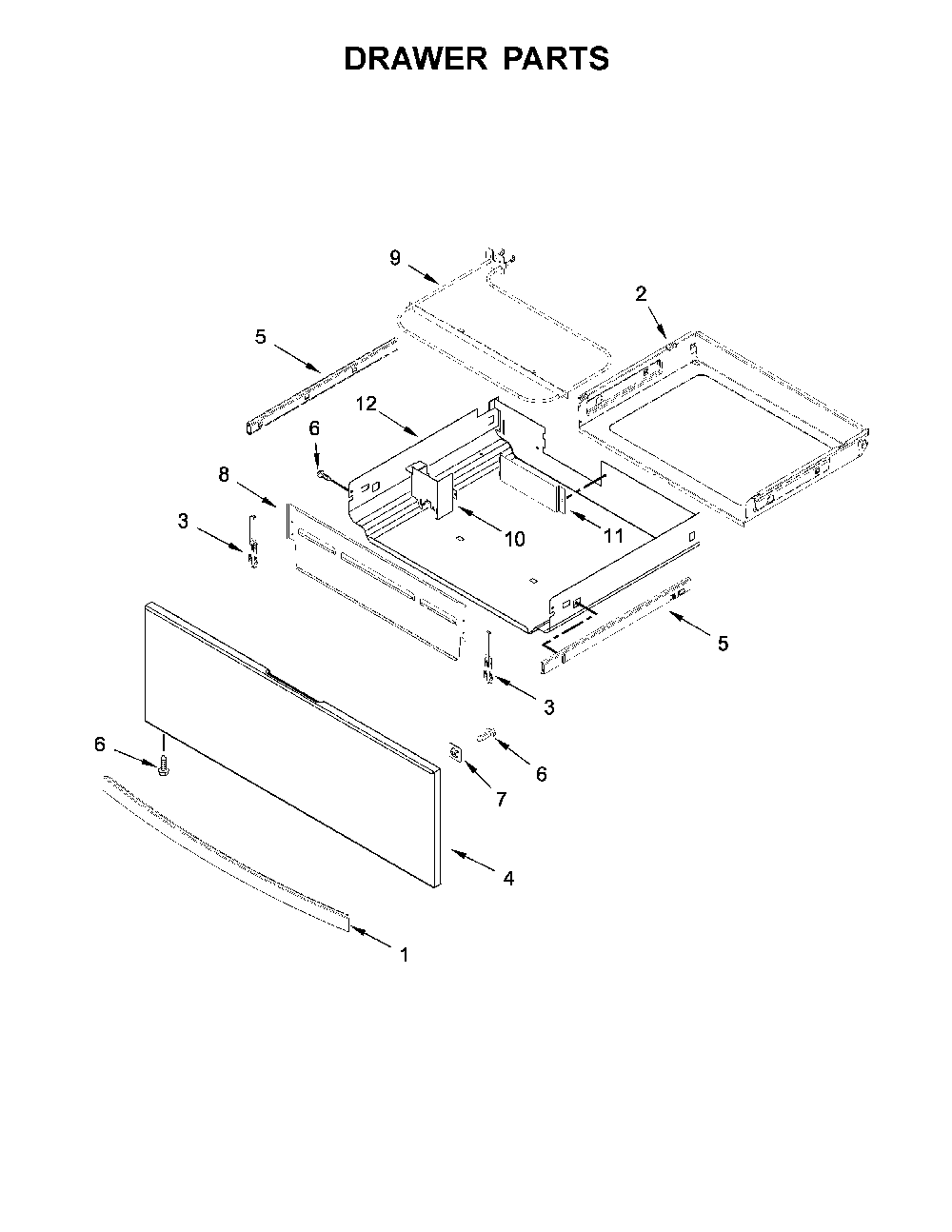 Drawer Parts Diagram and Parts List for 66495223711  Kenmore Range
