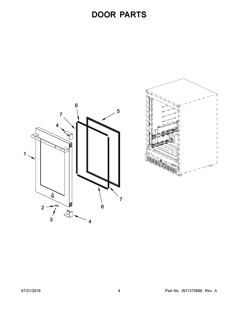 Door Parts Diagram and Parts List for JUBFL242HL00  Maytag Wine and Beverage Cooler