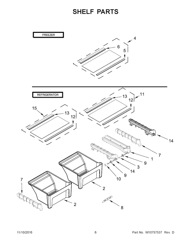 Shelf Parts Diagram and Parts List for ART318FFDW00  Amana Refrigerator
