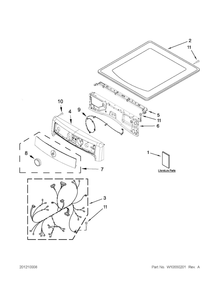 Top And Console Parts Diagram and Parts List for MED8000AW0  Maytag Dryer