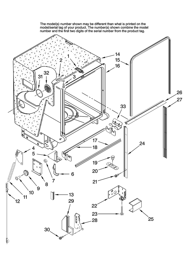 Tub And Frame Parts Diagram and Parts List for JDB1095AWW1  Jenn-Air Dishwasher