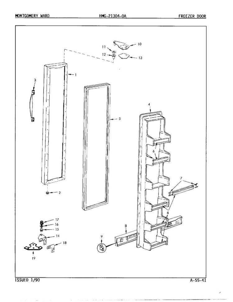 Freezer Door Diagram and Parts List for 21304A  Admiral Refrigerator