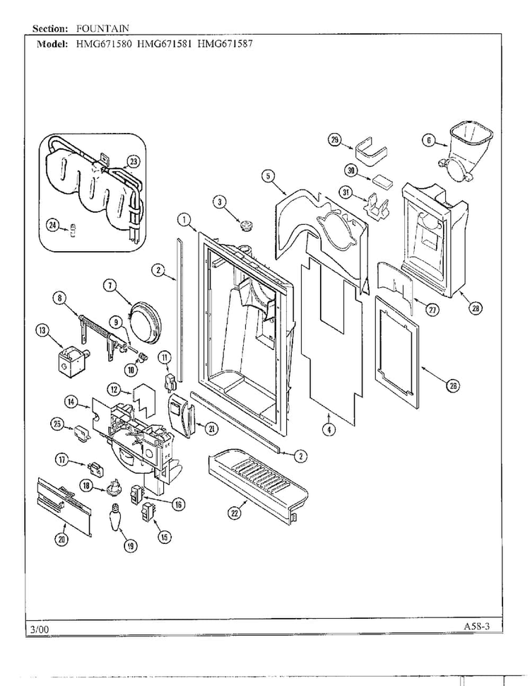 Fountain Diagram and Parts List for HMG671580  Admiral Refrigerator