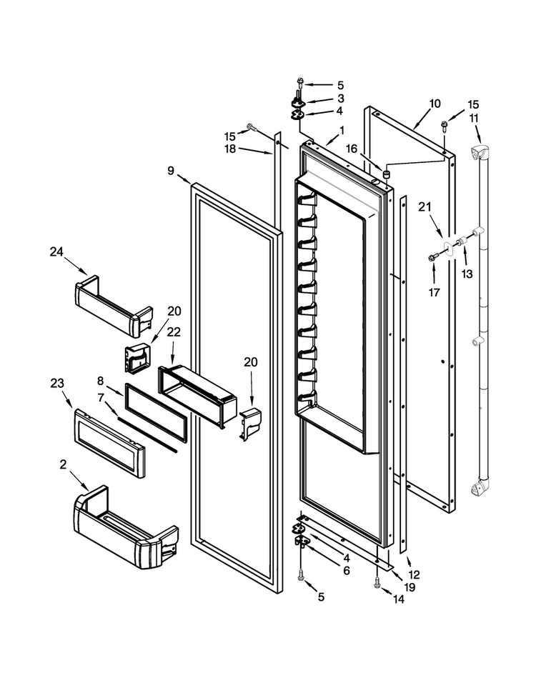 Refrigerator Door Parts Diagram and Parts List for JS48SEDUDW20  Jenn-Air Refrigerator