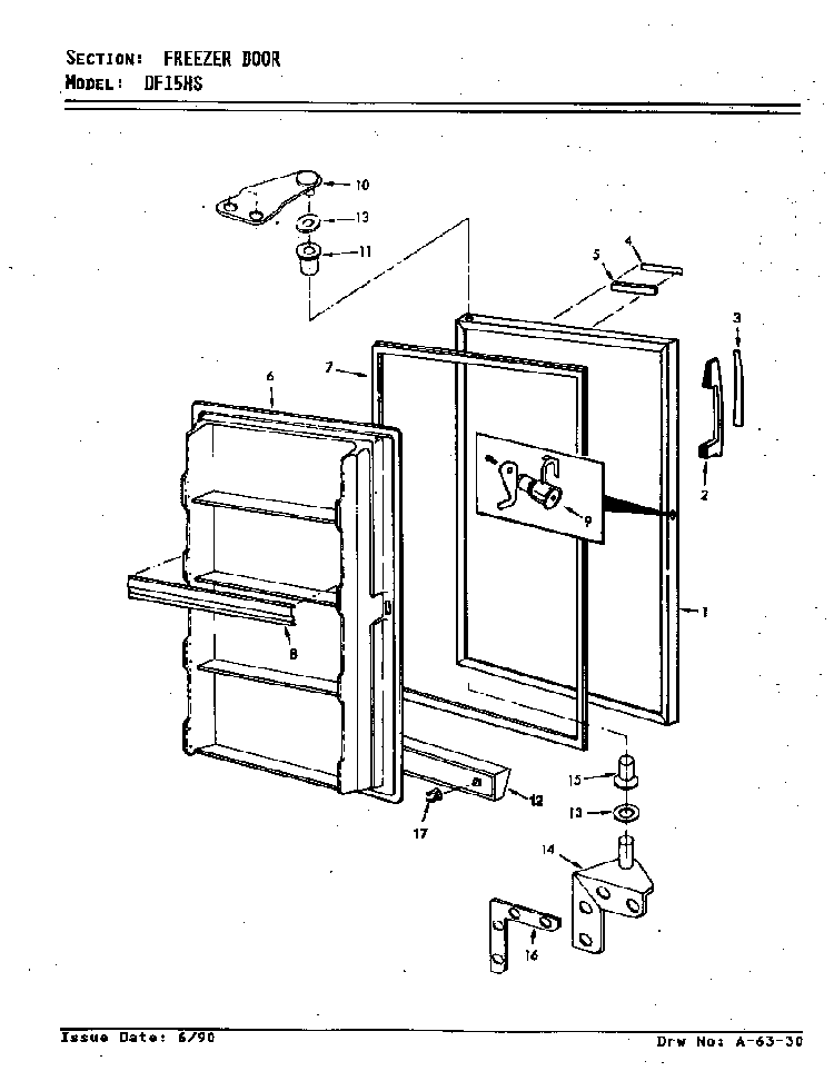 Freezer Door Diagram and Parts List for DF15HS V5ZUL Maytag Refrigerator