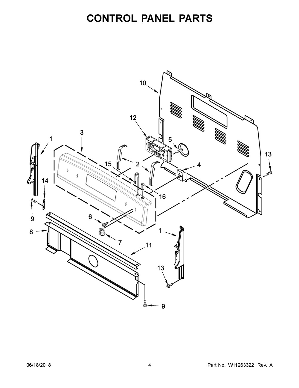 Control Panel Parts Diagram and Parts List for YACR4503SFW2  Maytag Range