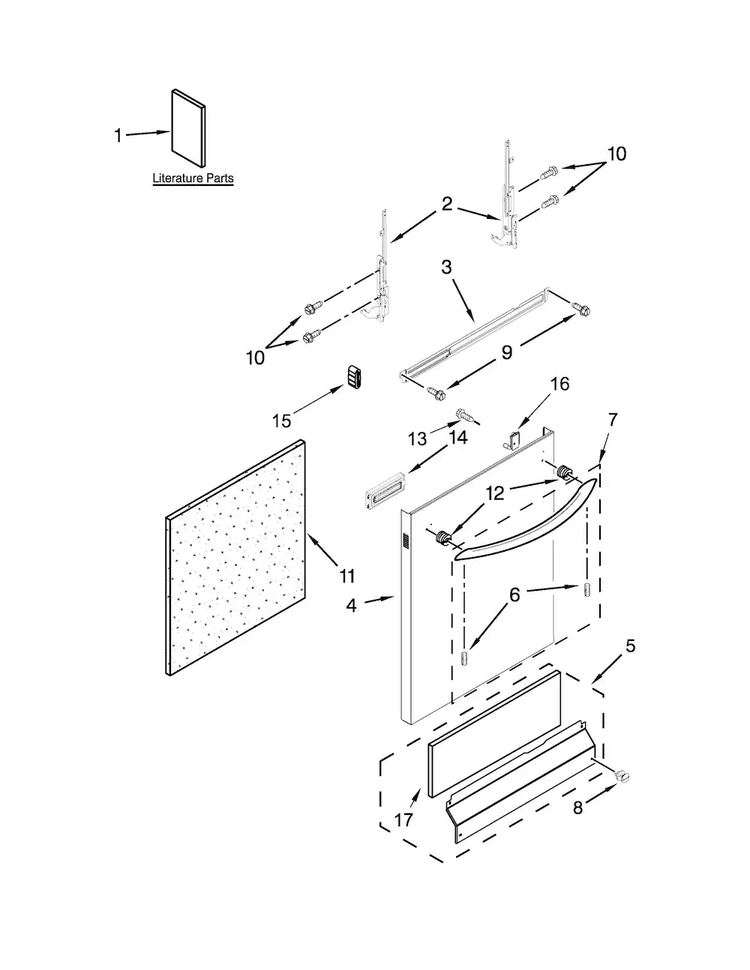 Door And Panel Parts Diagram and Parts List for ADB1500ADS3  Amana Dishwasher