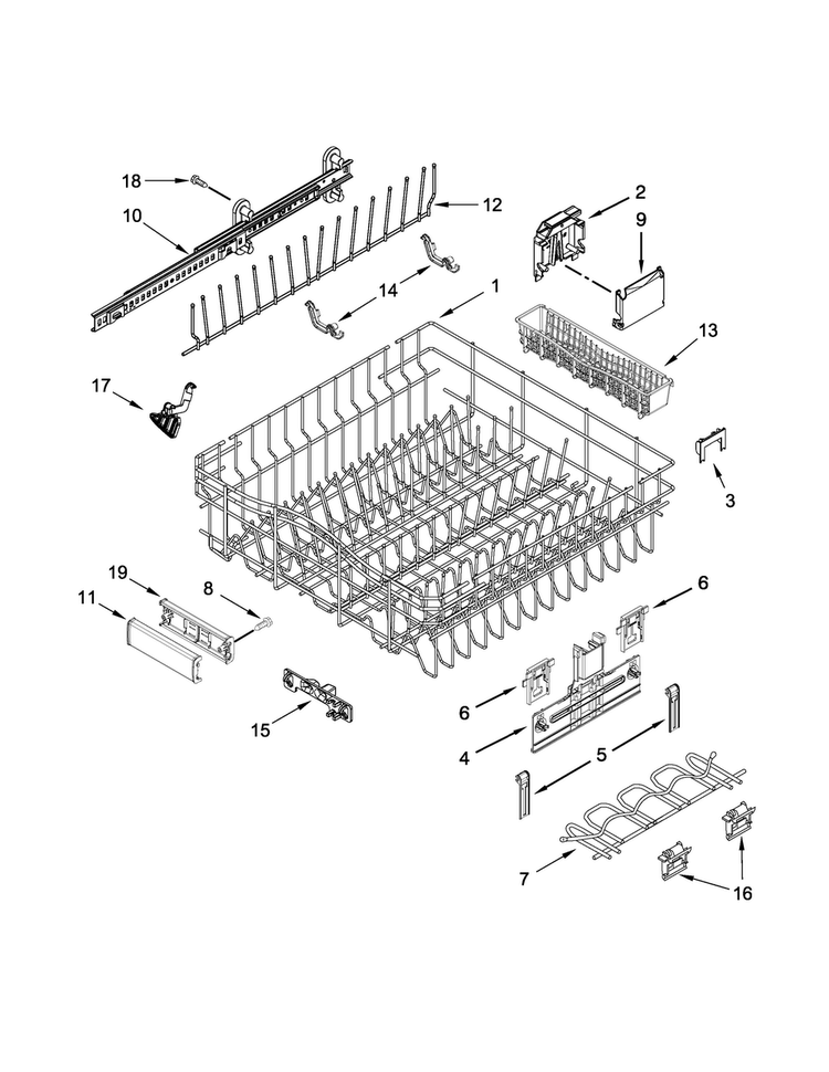 Upper Rack And Track Parts Diagram and Parts List for JDB9800CWS2  Jenn-Air Dishwasher