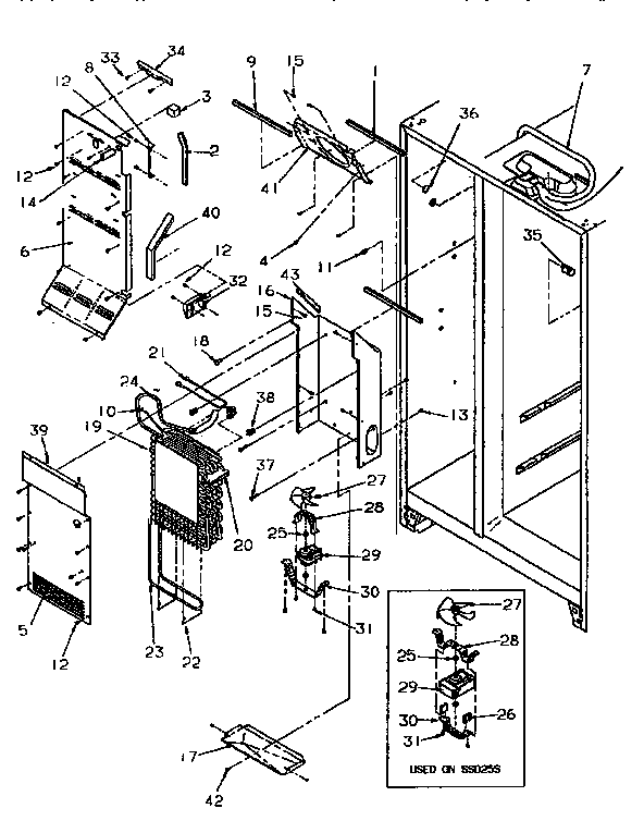 Evaporator And Air Handling Diagram and Parts List for SSD25SL-P119042WL  Amana Refrigerator