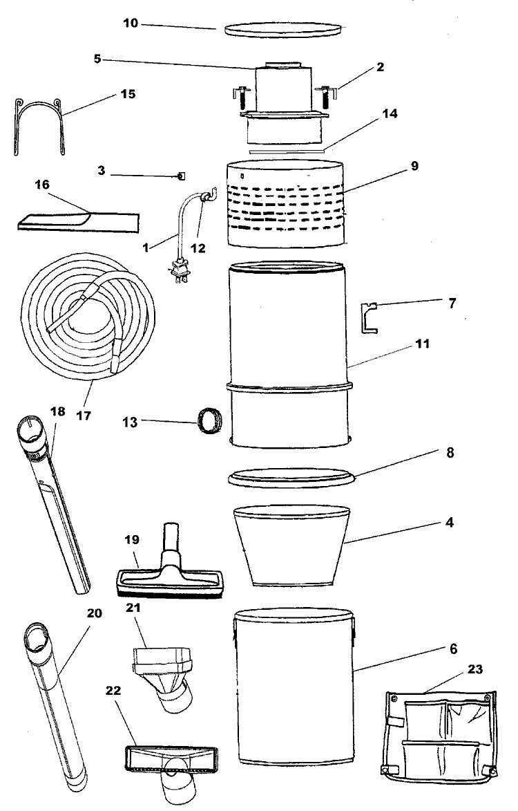 COMPLETE MAIN ASSEMBLY & HOSE Diagram and Parts List for L2310--- L2310--- Hoover Upright Vacuum