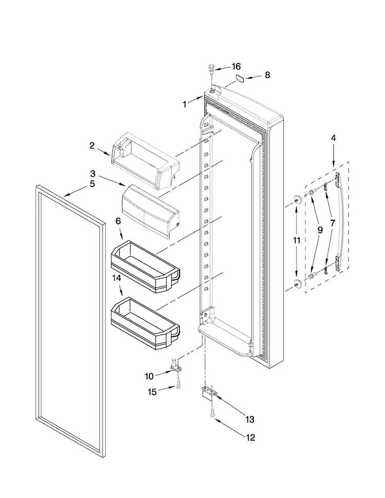Refrigerator Door Parts Diagram and Parts List for MSD2559XEM04  Maytag Refrigerator