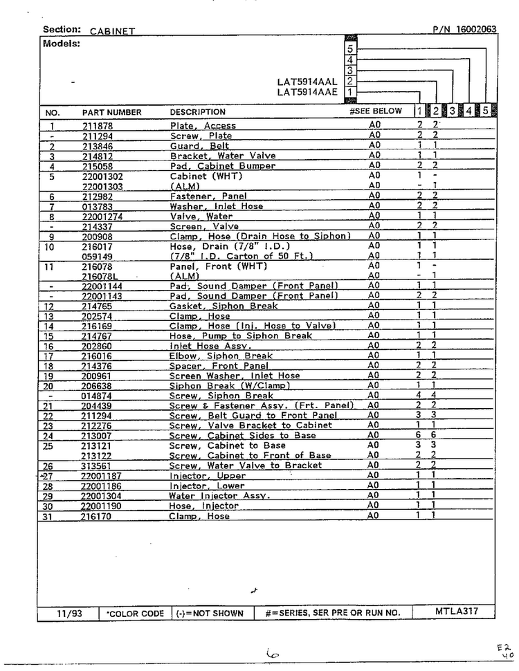 Cabinet Page 2 Diagram and Parts List for 6359  Maytag Washer