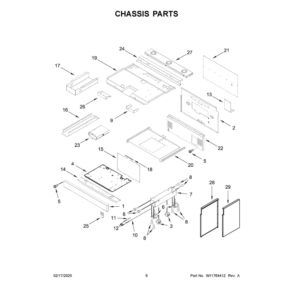 Chassis Parts Diagram and Parts List for JPIFC736RL00  Jenn-Air Range