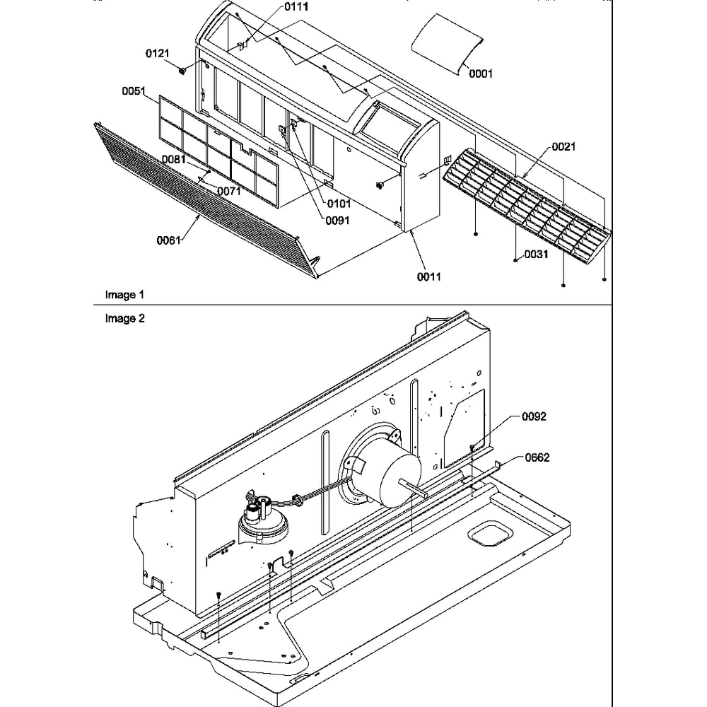 Front/Chassis Diagram and Parts List for PTH123A35AA P1202240R Amana Air Conditioner