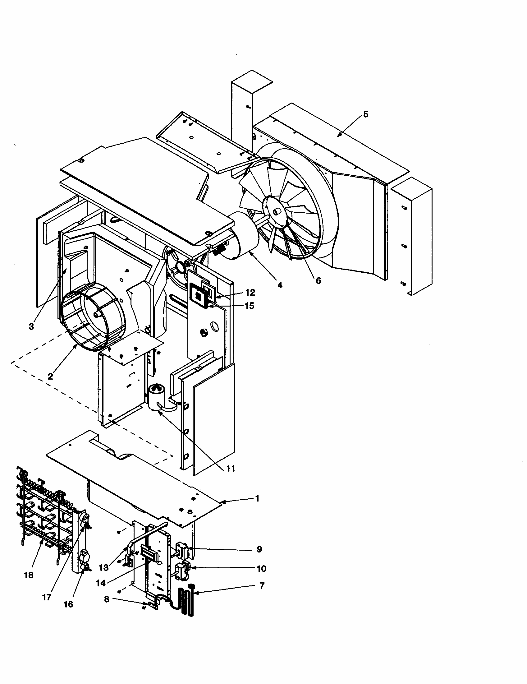 Fan And Control Assembly Diagram and Parts List for RE14010C2D REV F Amana Air Conditioner