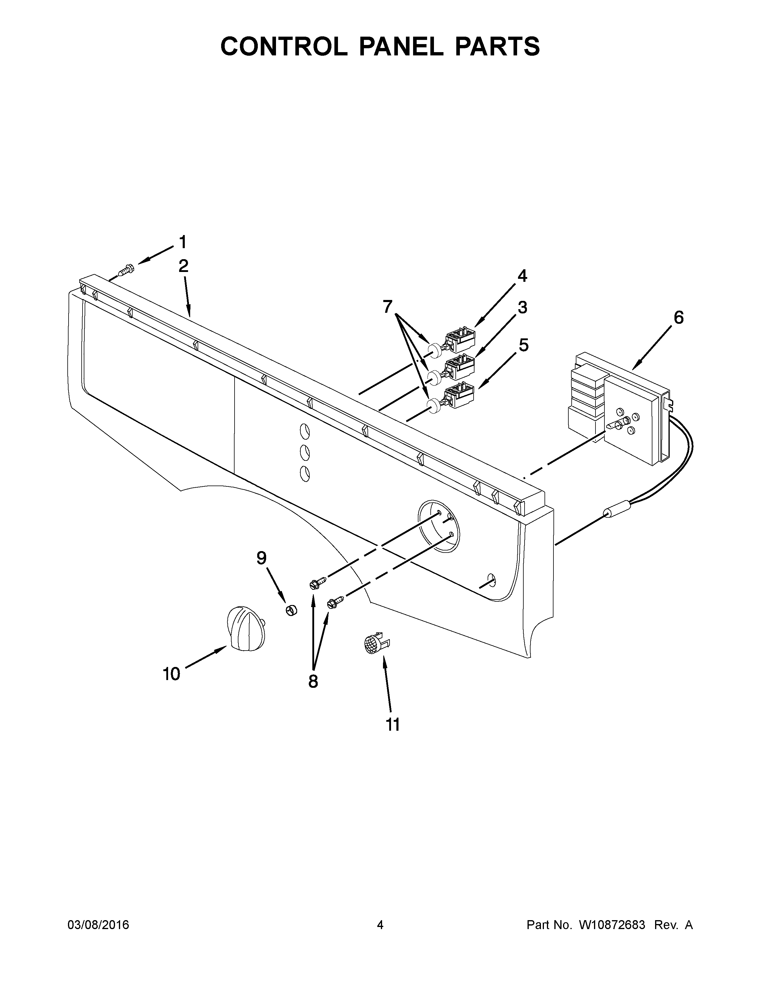 03 - CONTROL PANEL PARTS Diagram and Parts List for YMED7500YW2  Maytag Dryer
