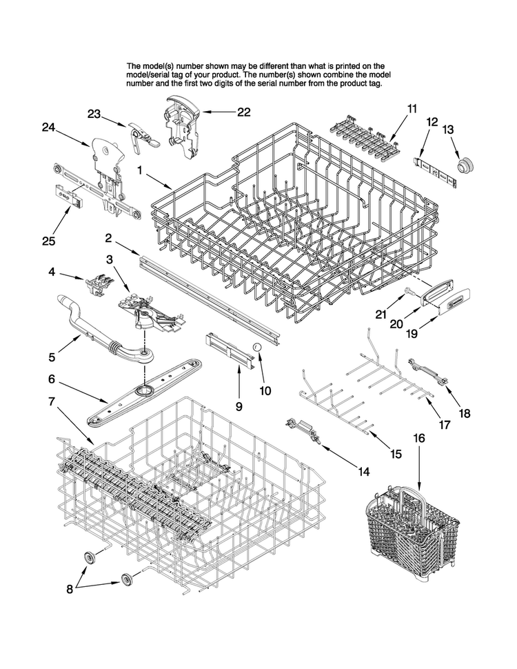 Upper And Lower Rack Parts Diagram and Parts List for MDB8951BWB1  Maytag Dishwasher