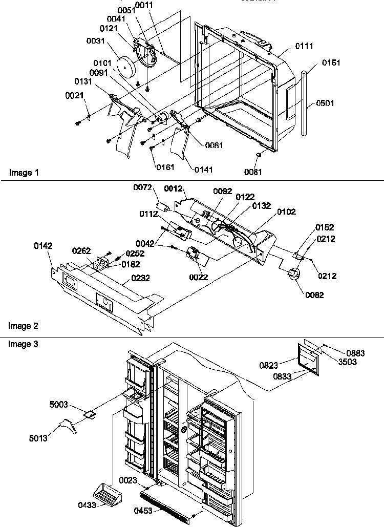 Ice/water Cavity, Electronic Bracket Assy & Toe Grille Diagram and Parts List for SRD327S3W-P1312502WW  Amana Refrigerator