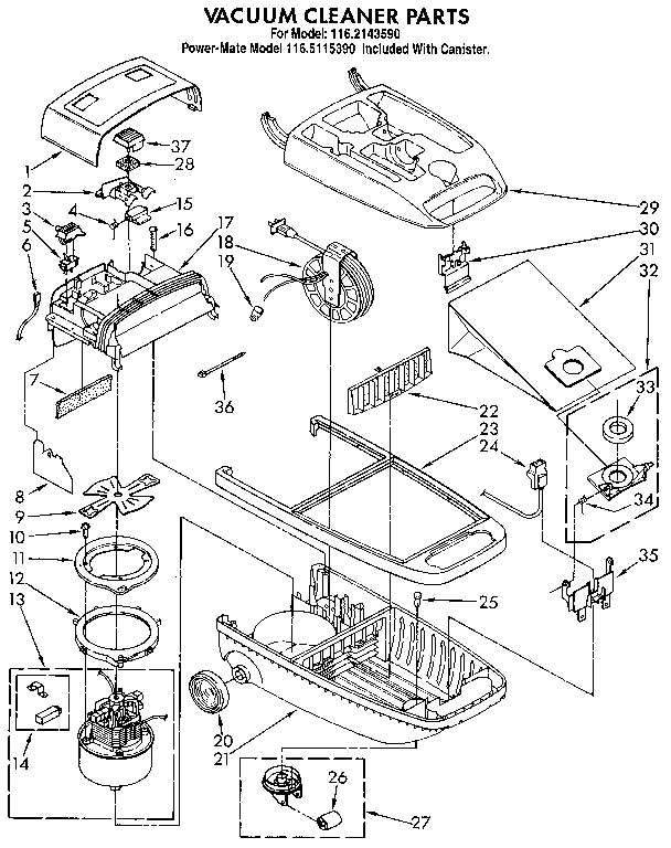 Vacuum Cleaner Diagram and Parts List for 1162143590  Kenmore Canister Vacuum