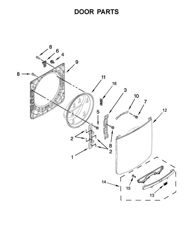 Door Parts Diagram and Parts List for MHW7000AG0  Maytag Washer
