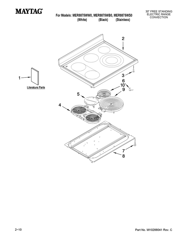 Cooktop Parts Diagram and Parts List for MER8875WW0  Maytag Range